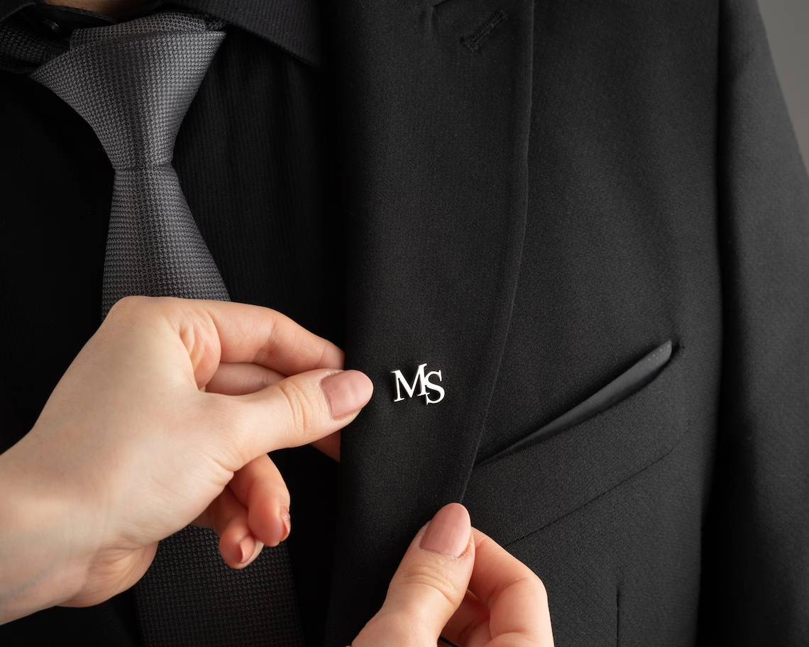 Vintage Brooch Pin - Personalized Initials Jacket Lapel Pin Unique