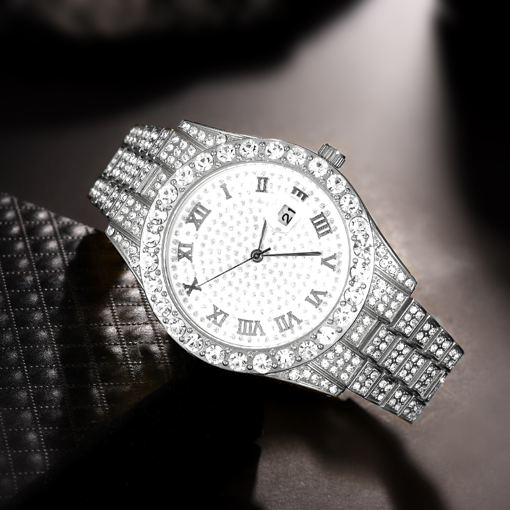 1 Hip-hop Full Diamond Silver  - Jewelry Watches Men avis et prix