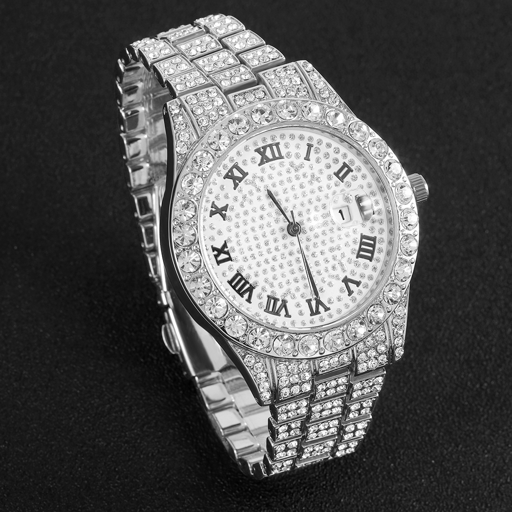 1 Hip-hop Full Diamond Silver  - Jewelry Watches Men avis et prix
