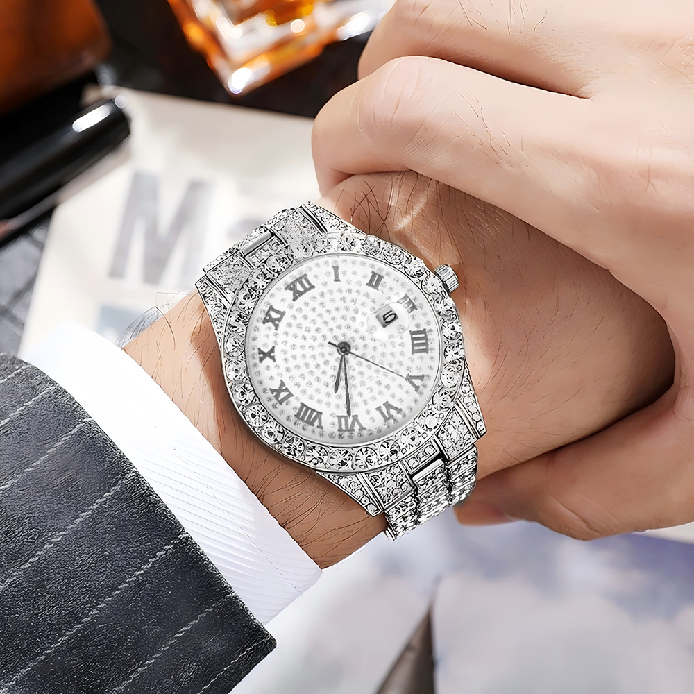 1 Hip-hop Full Diamond Silver  - Jewelry Watches Men avis et prix