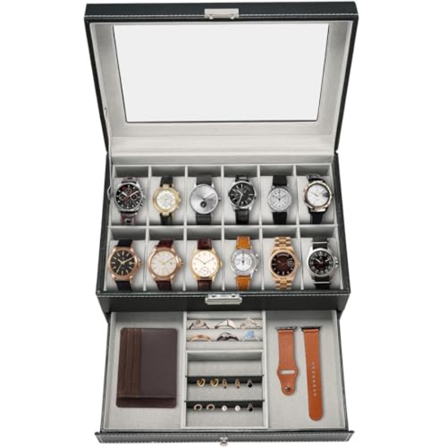 12 Slot PU Leather Lockable Wa - Jewelry Watches Men avis et prix