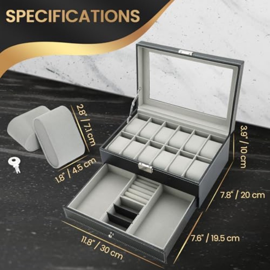 12 Slot PU Leather Lockable Wa - Jewelry Watches Men avis et prix