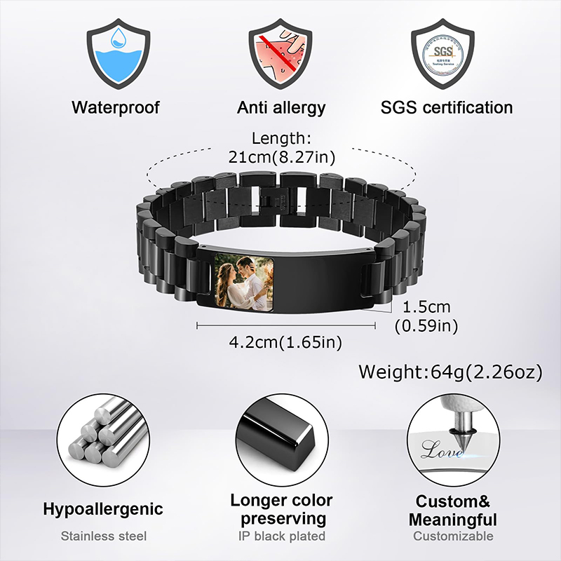 Custom Picture Text Bracelet W - Jewelry Watches Men avis et prix