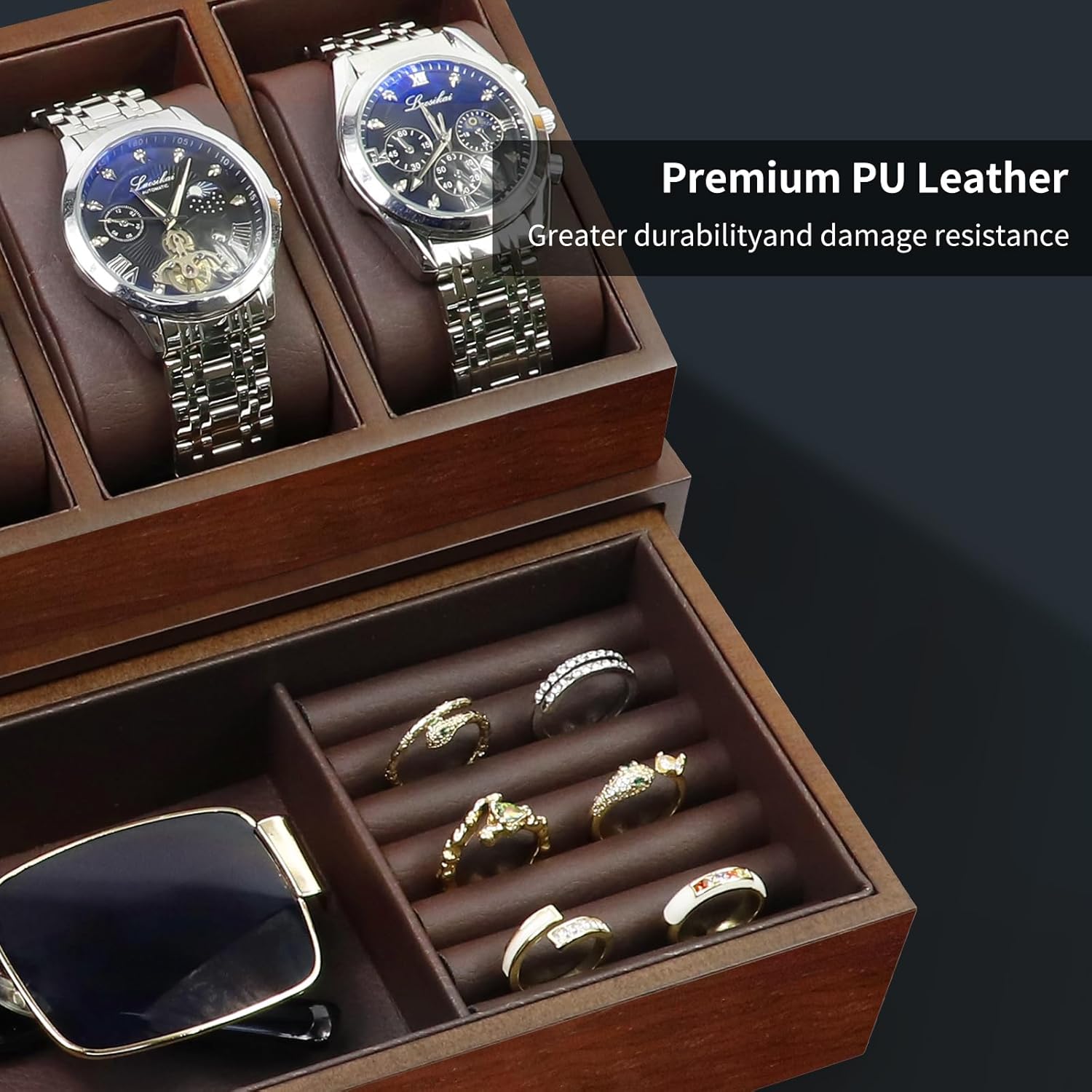 Wooden Watch Box with 6 Slots  - Jewelry Watches Men avis et prix