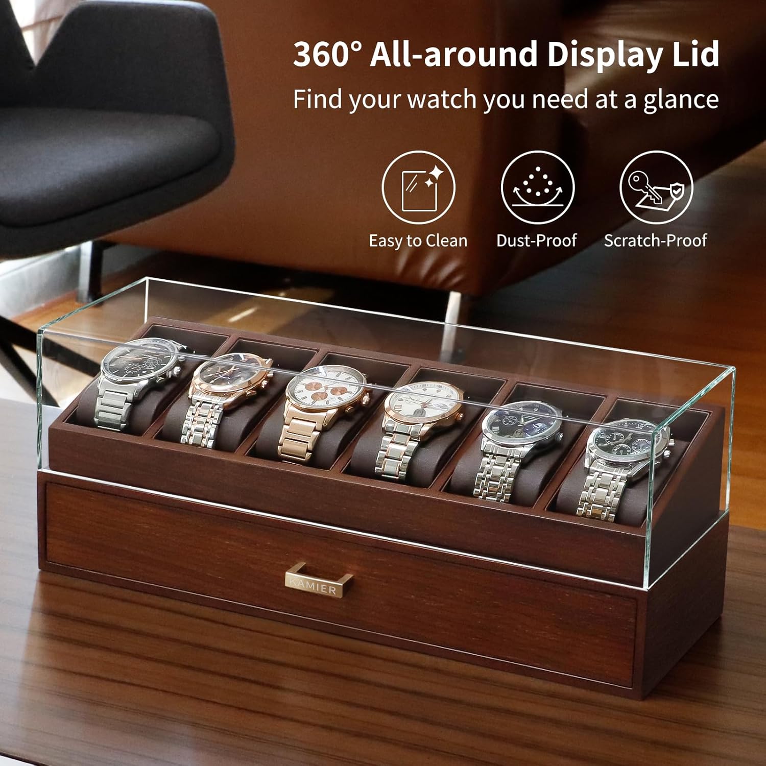 Wooden Watch Box with 6 Slots  - Jewelry Watches Men avis et prix
