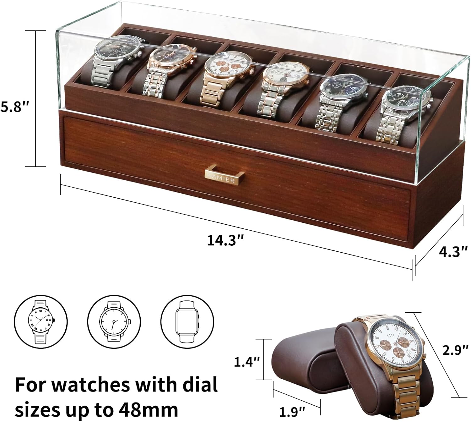 Wooden Watch Box with 6 Slots  - Jewelry Watches Men avis et prix