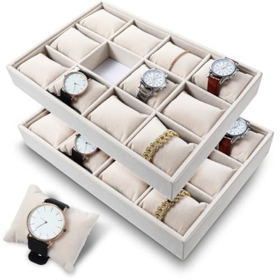 2 Pcs Beige Velvet Jewelry Org - Jewelry Watches Men avis et prix