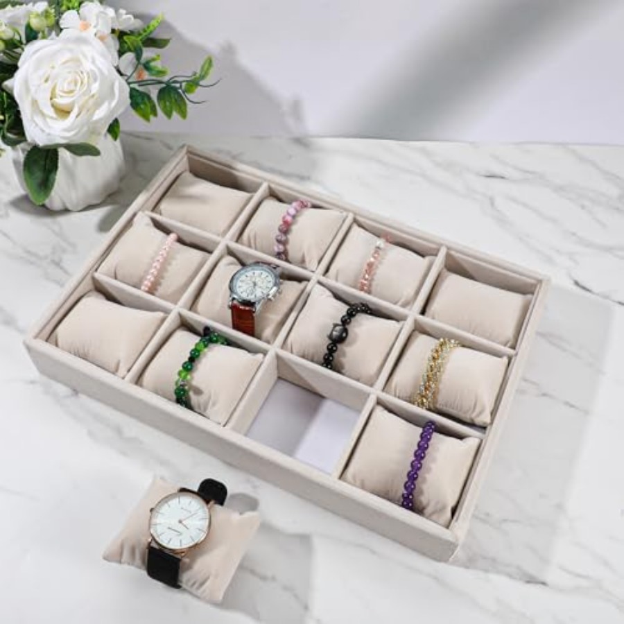 2 Pcs Beige Velvet Jewelry Org - Jewelry Watches Men avis et prix