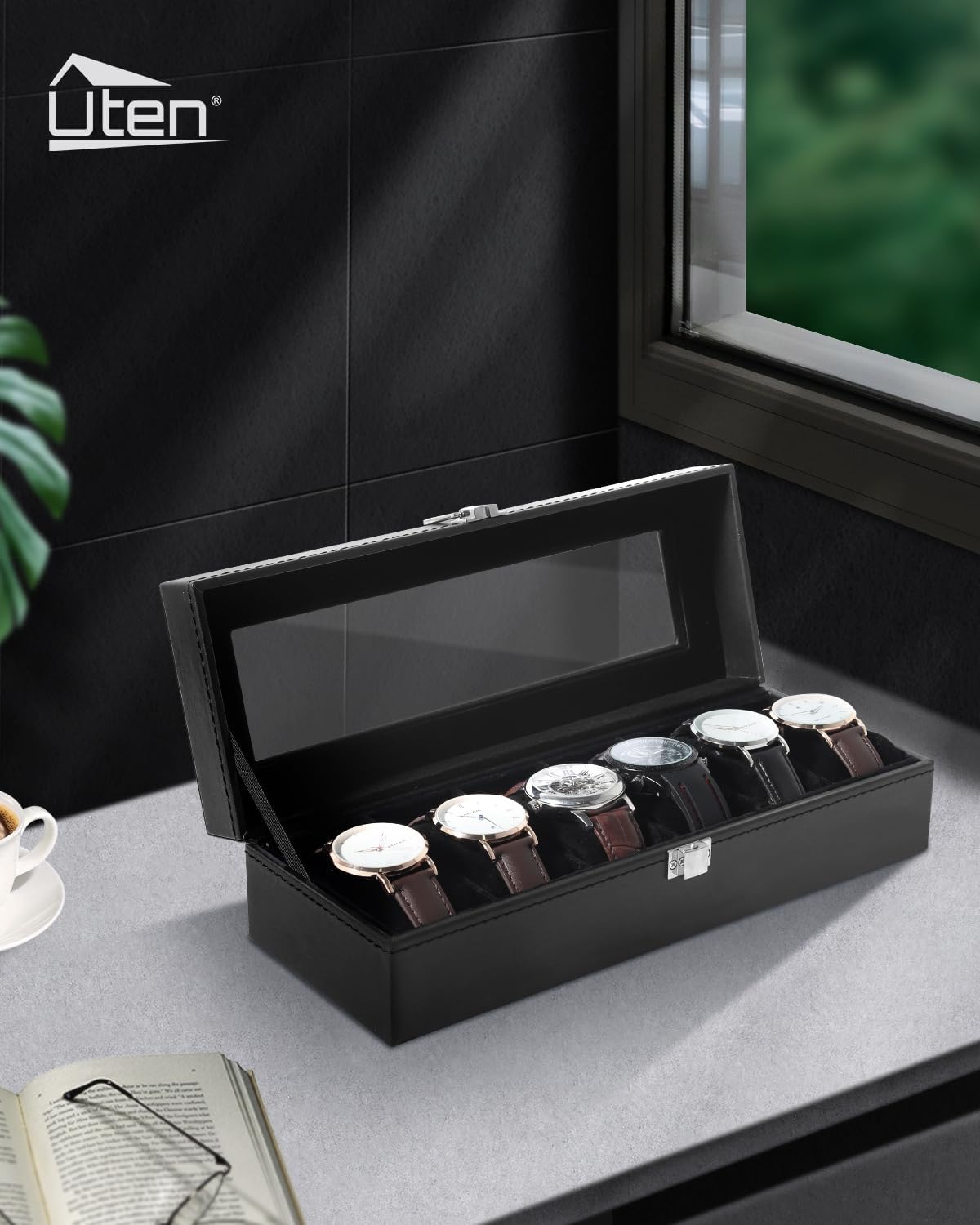 6 Slot Watch Box with Glass Li - Jewelry Watches Men avis et prix
