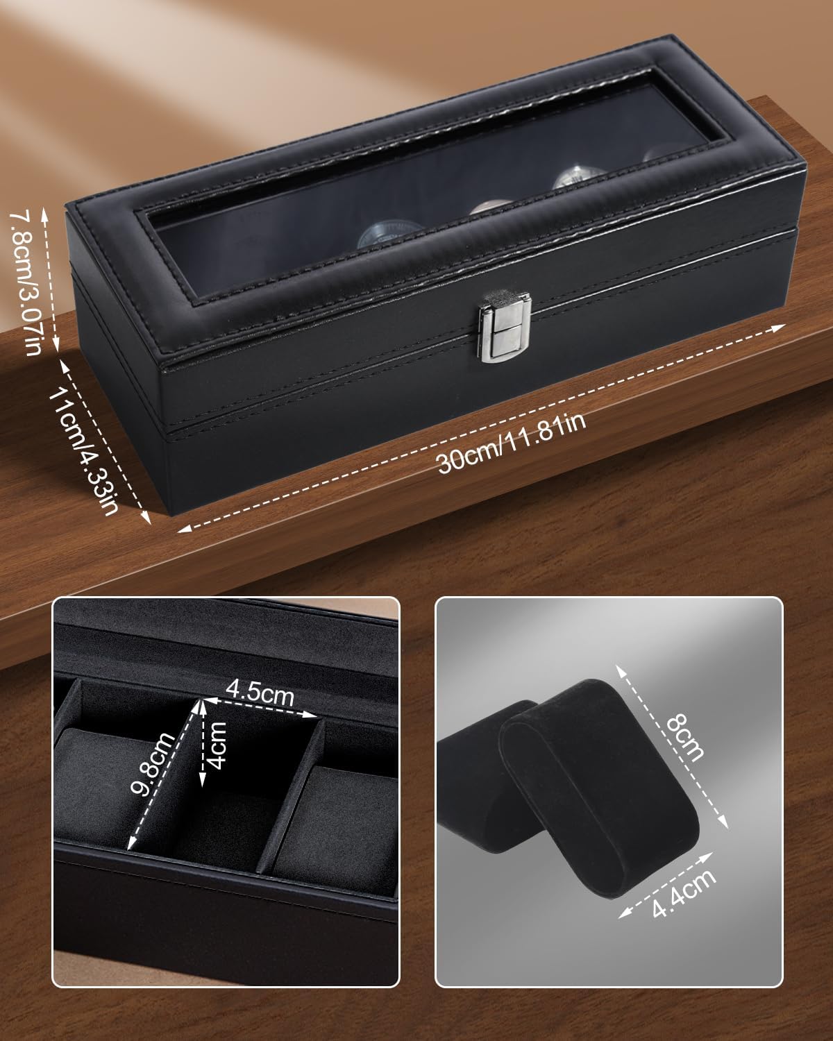 6 Slot Watch Box with Glass Li - Jewelry Watches Men avis et prix