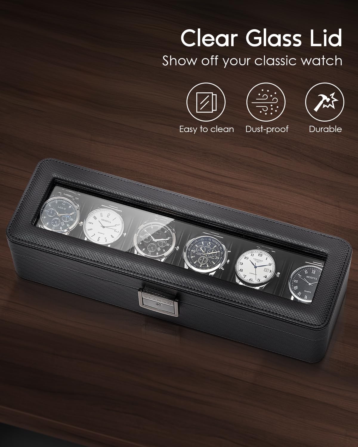6-Slot Watch Case with Glass L - Jewelry Watches Men avis et prix