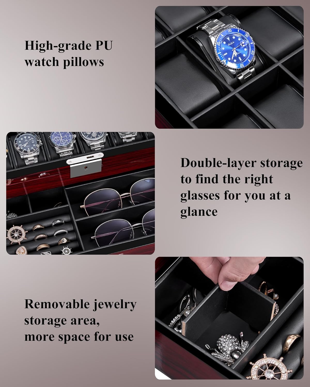 12-Slot Watch Box with Glass L - Jewelry Watches Men avis et prix